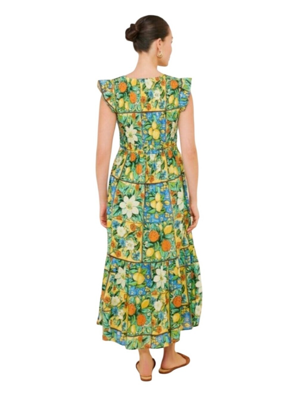 Anthropologie Peregrine Dress XS NWT Yellow Citrus Floral Midi Smocked Cotton Po - Picture 2 of 10